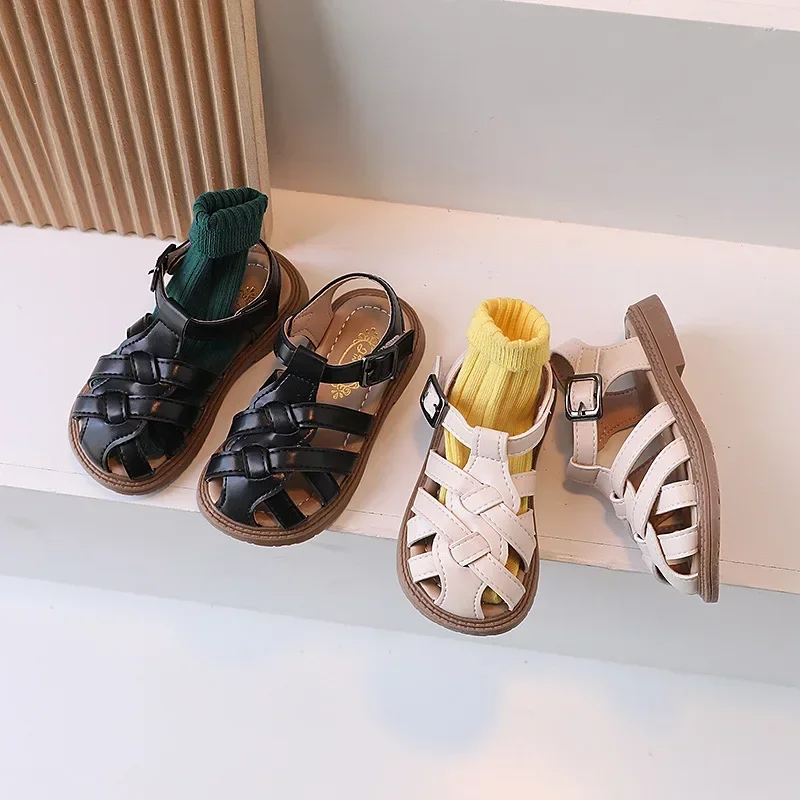 Children's Casual Sandals Soft Sole Chic New Walking Shoes Boys&Girls’ New Knitted Hollow Beach Shoes for 2024 Summer Vacation