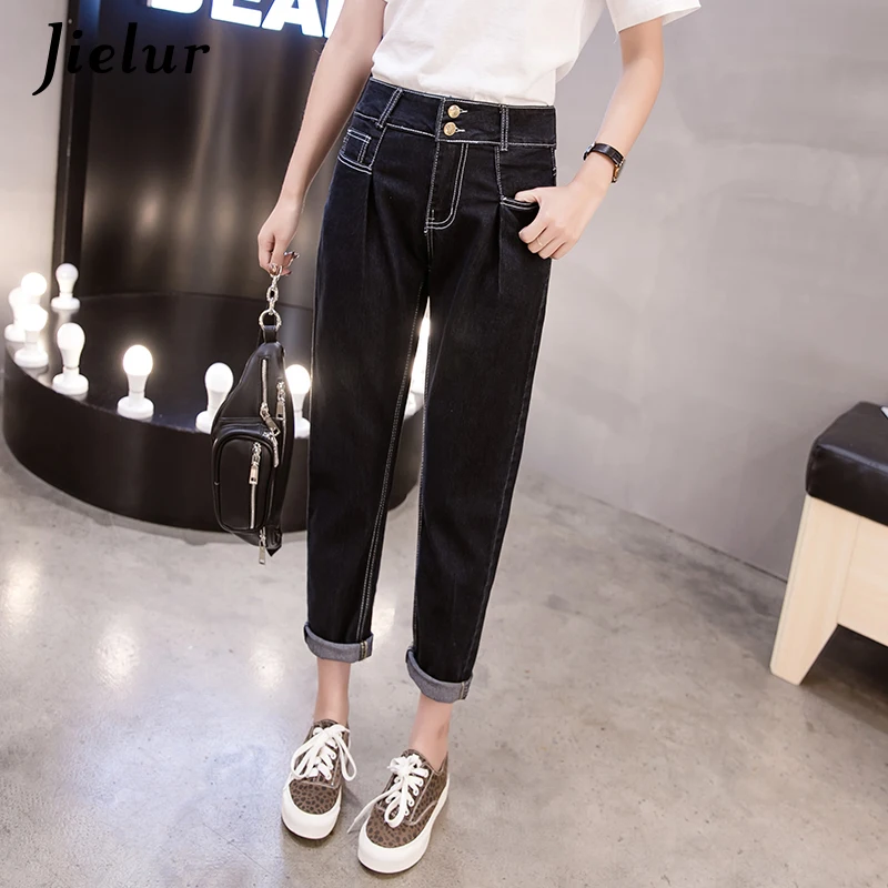 

Fashion New High Waist Jeans Spring S-5XL Size Korean Casual Straight Cool Streetwear Black Cowboy Women's Jeans Pockets