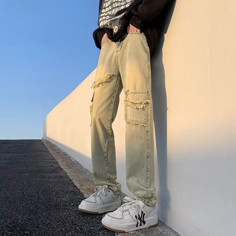 

2023 Jeans Men Spring Summer Fashion Retro Denim Pants Male Streetwear Straight Jeans Pants Men High Waist Casual Pants F219