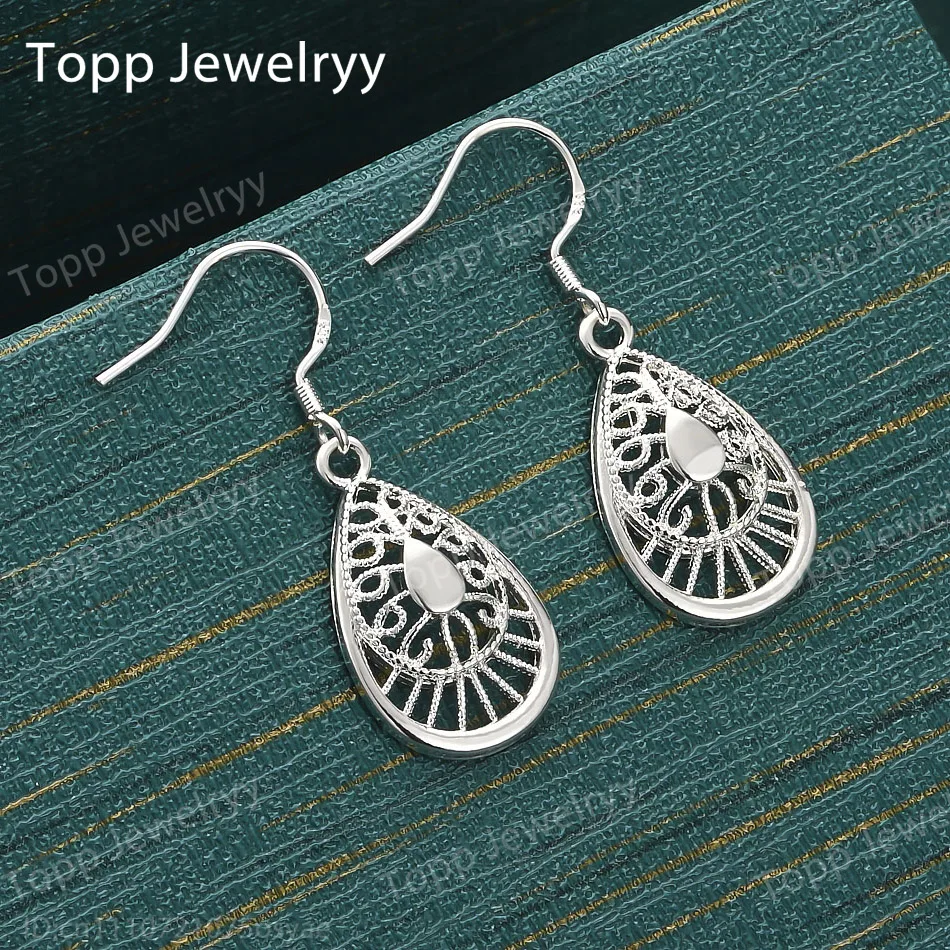 Charming 925 Sterling Silver Delicate Openwork Teardrop Earrings for Women, Wedding Party Gifts and Accessories