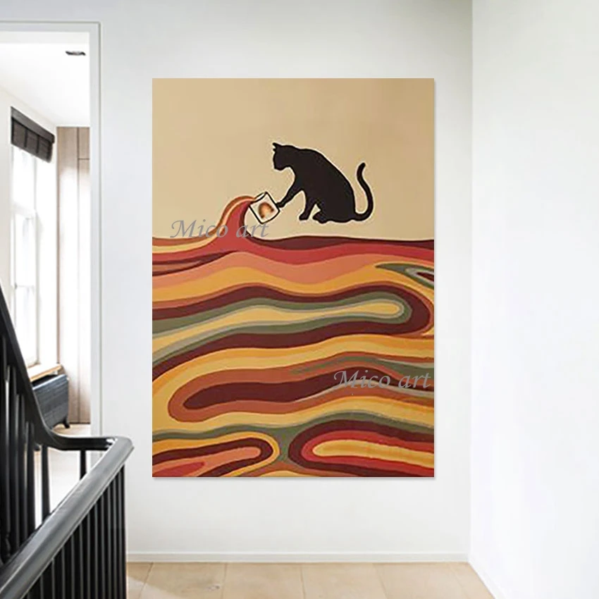 Cat Textured Cartoon Art Paintings Abstract Baby Room Decor Background Wall Paintings Artwork No Framed Canvas Animal Picture