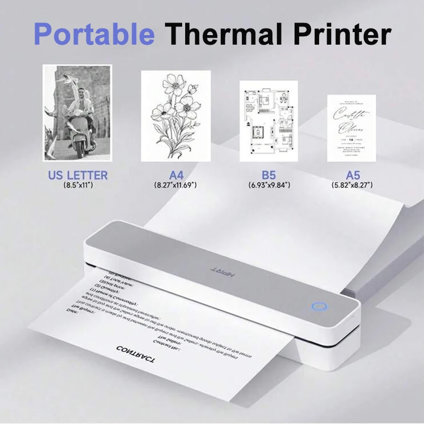 HPRT MT610/MT610Pro A4 Portable Thermal Printer 300DPI / 200DPI Mini A4 Paper Printer For Tattoos Office Home Inkless Printing