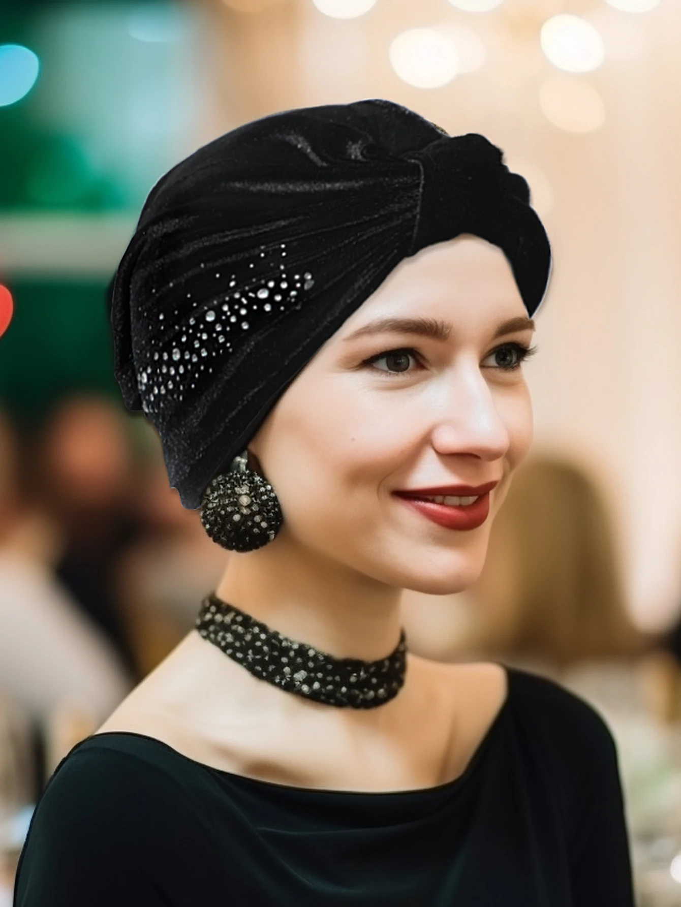 Stirnbänder rot & schwarz Strass Stirnband Samt Kopf wickel geknotet Turban elastischen Haarband Kopfschmuck Frauen Mädchen Haarschmuck