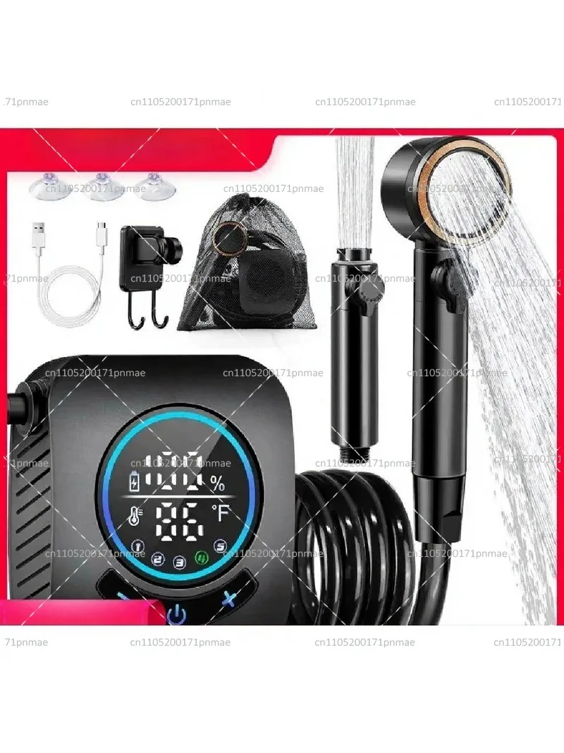 Portable Shower 8000mAh Rechargeable Camping Shower Pump with Bath Sponge for Outdoor Travel Car Washing