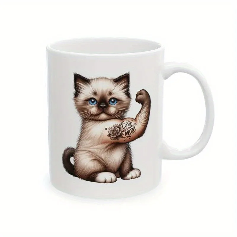 Tasse en céramique de chaton tatoué mignon-Design « Love Mom', cadeau parfait pour les amateurs de café et de thé, cadeau de nouveauté unique