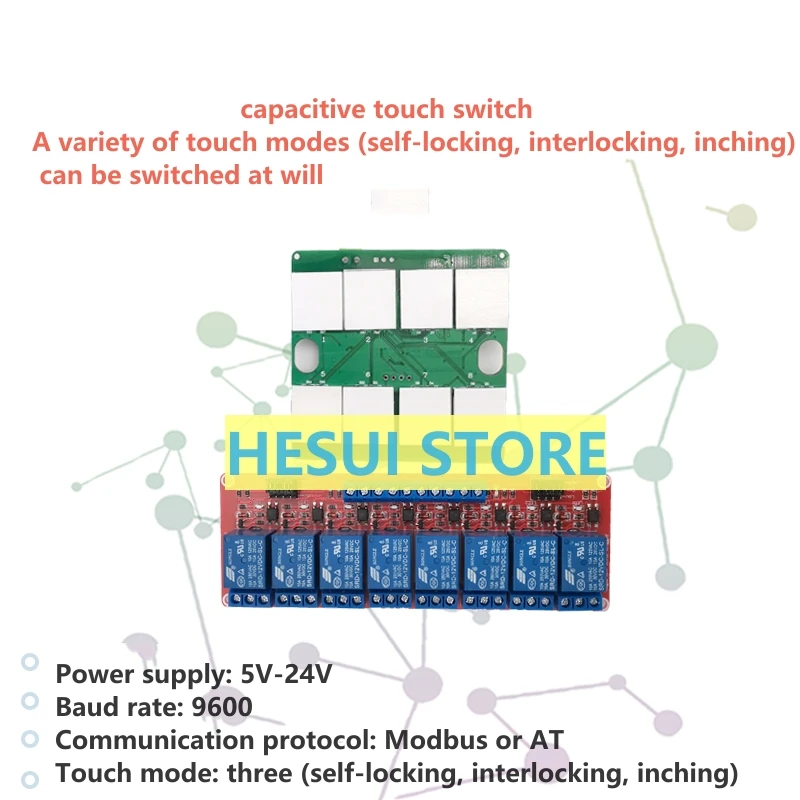 CAPTOUCH Capacitive touch button module with relay eight-way touch switch self-locking interlocking jog two-color LED