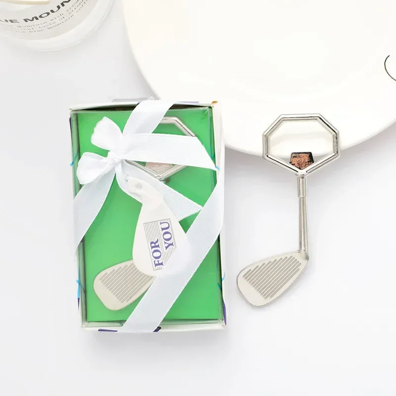 

12 шт., серебряная открывалка для бутылок с ракеткой для гольфа в подарочной коробке, подарки для гостей, уникальные свадебные сувениры