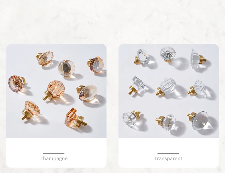 Transparent and champagne glass knob styles compared