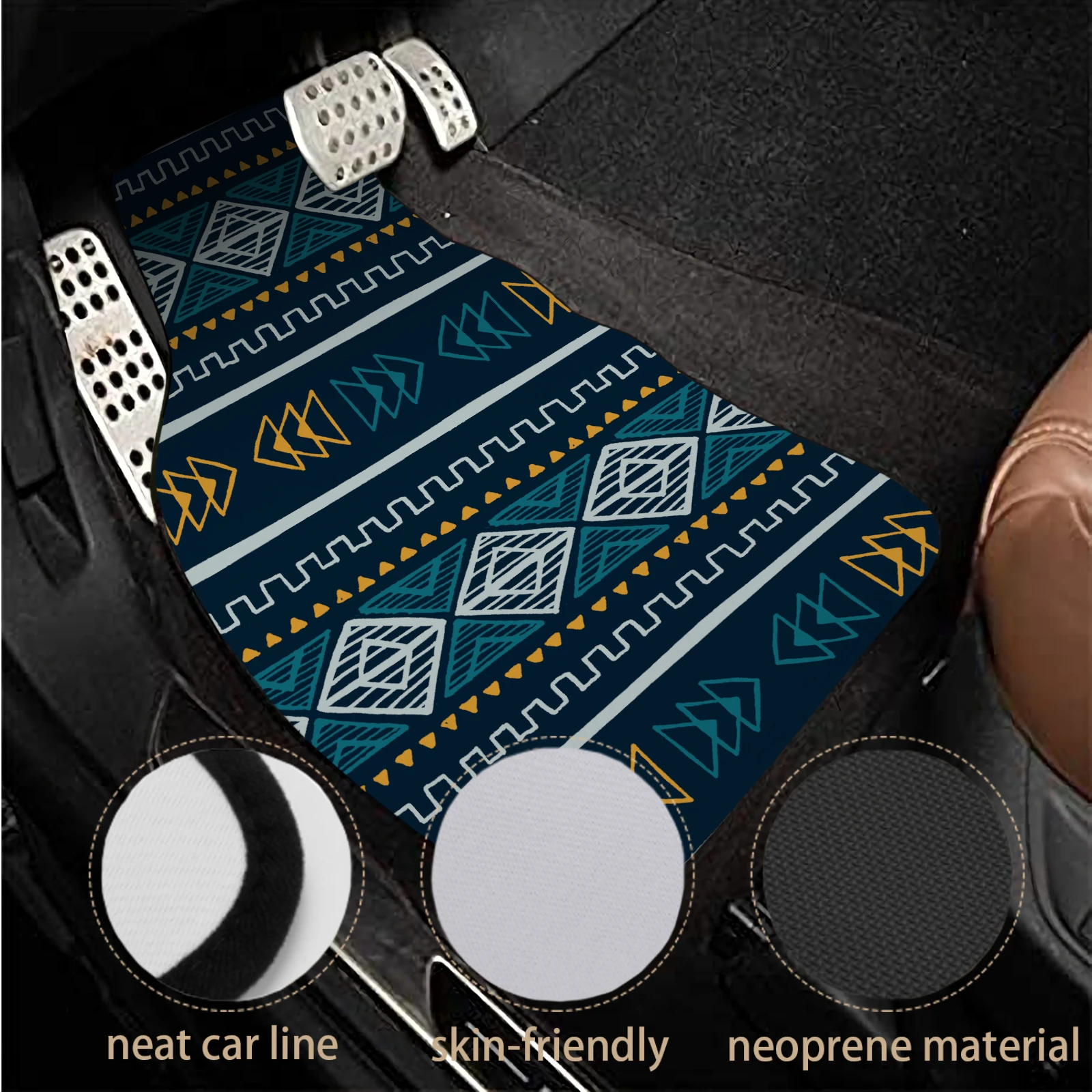 4pcs Boho Chic Tribal Car Floor Mats - All-Weather Non-Slip Fit Auto Carpets Suitable For Cars, Trucks,, SUVs - Floor Liners For