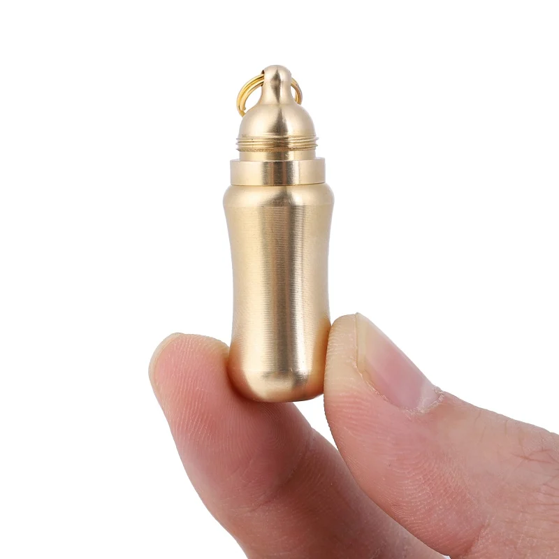 Portable Brass Capsule Pill Box Mini Knife Waterproof Pill Bottle Key Ring Pendant Outdoor Survival EDC Pocket Knife