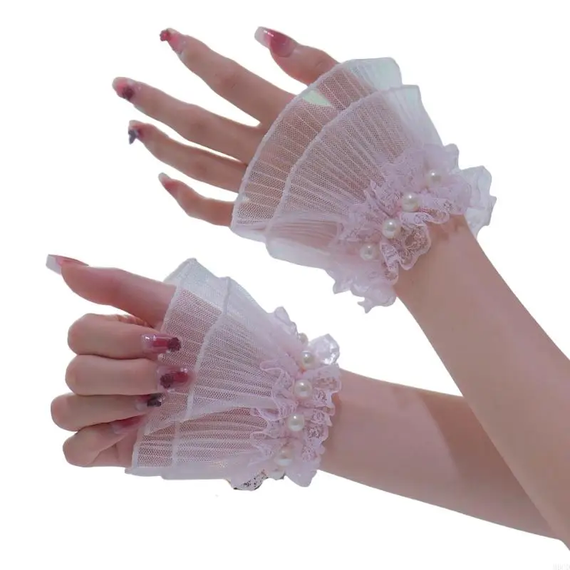 M6cd perlas hechas hechas mangas flores encaje cubiertas brazo elástico para uñas fotografía