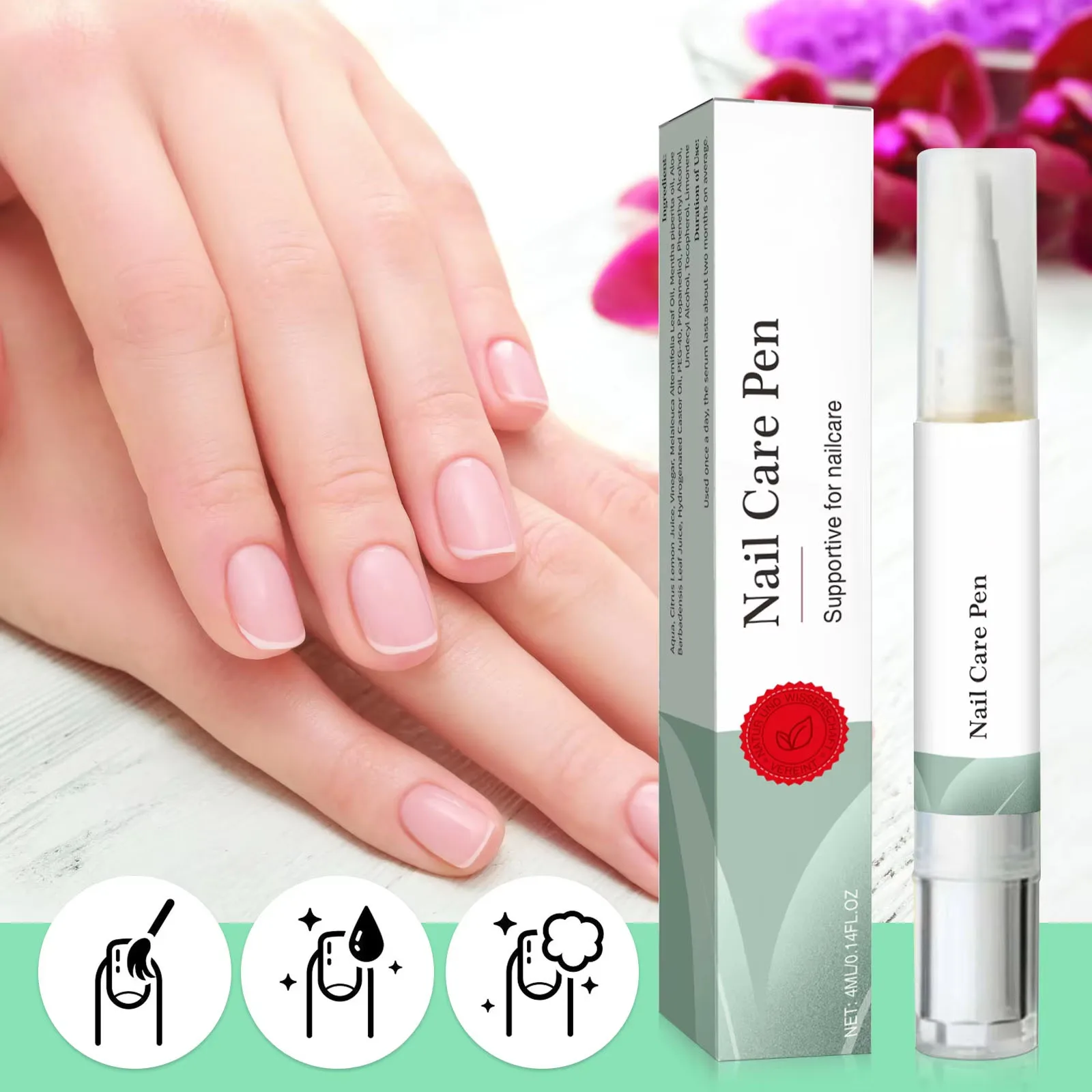 4ml ネイルケアペン – 抗酸化フォーミュラと天然オイルで乾燥した弱った爪を強化し、保湿し、修復します。