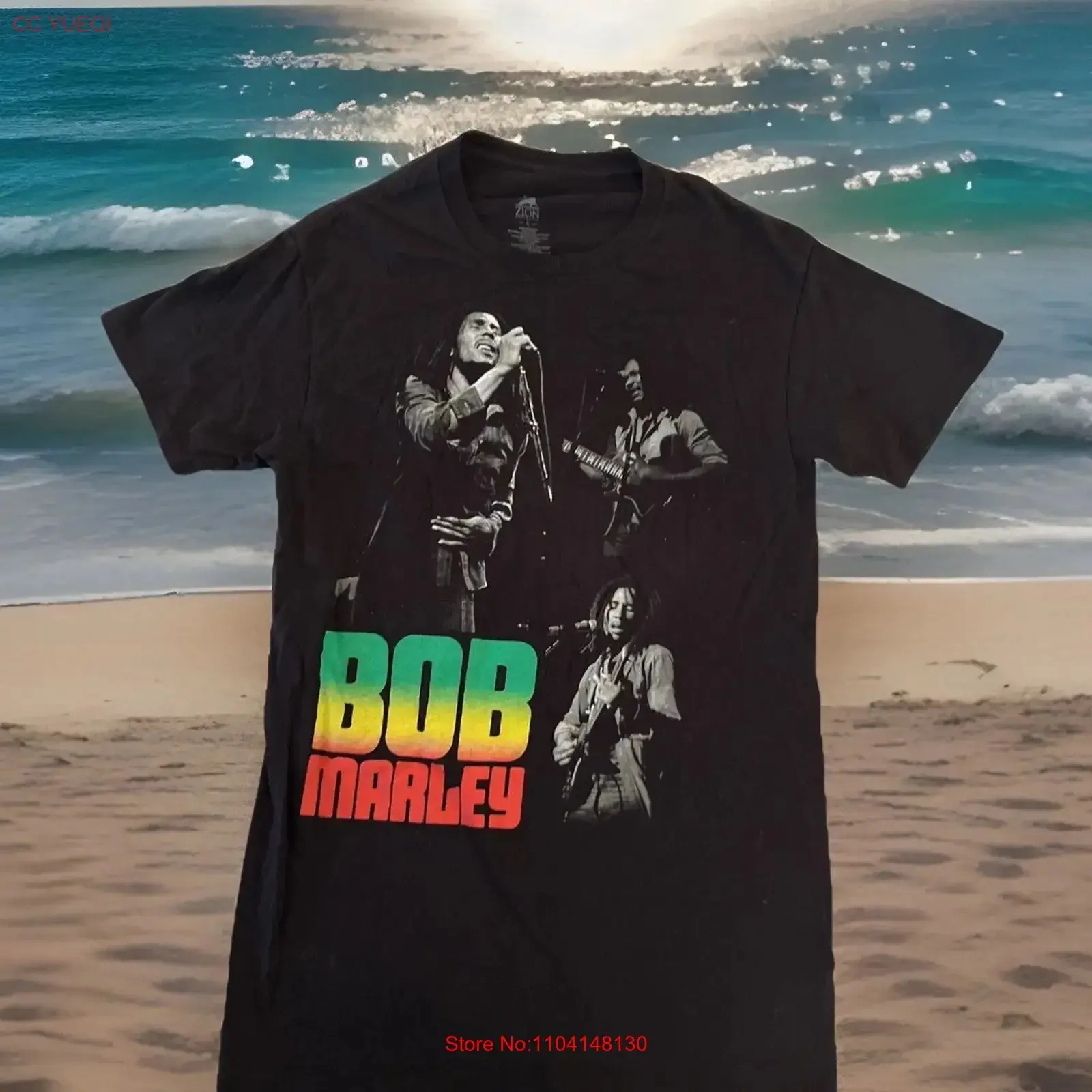 BOB MARLEY Playing Guitar Jamaican Green Yellow Red Reggae T Shirt Mens Small New vintage Washed Stylish Top For Everyday Wear