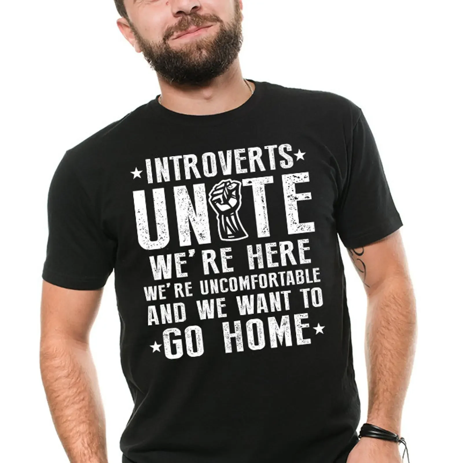 Funny Introvert Unite T Shirt Geeky  vintage Washed Versatile Comfortable Stylish homme Casual Stretched fashion streetwear