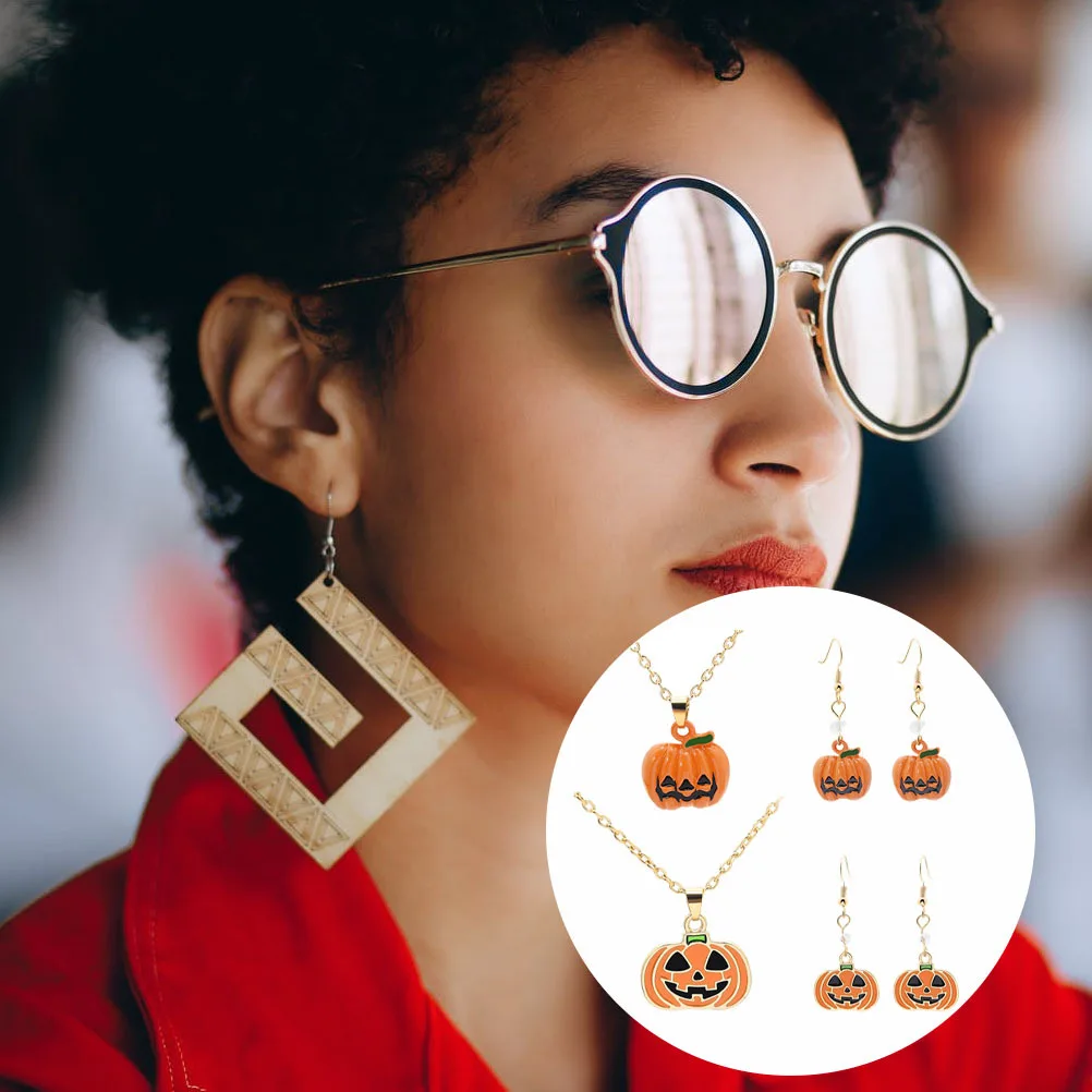 

Halloween Jewelry Earring and Necklace Earring Necklace Set Pumpkin Earring Pumpkin Necklace