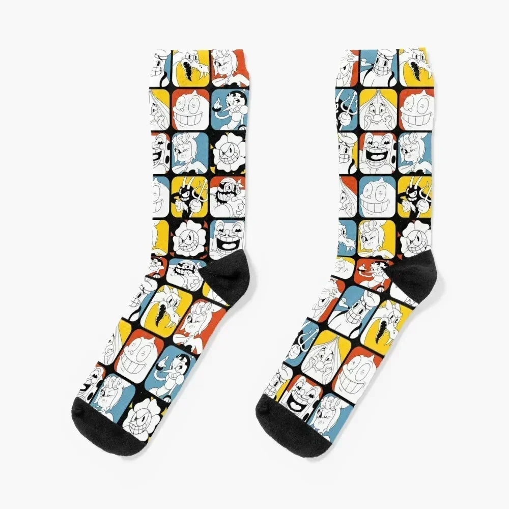 

Cuphead Bosses Socks retro Rugby floral Socks Girl Men's