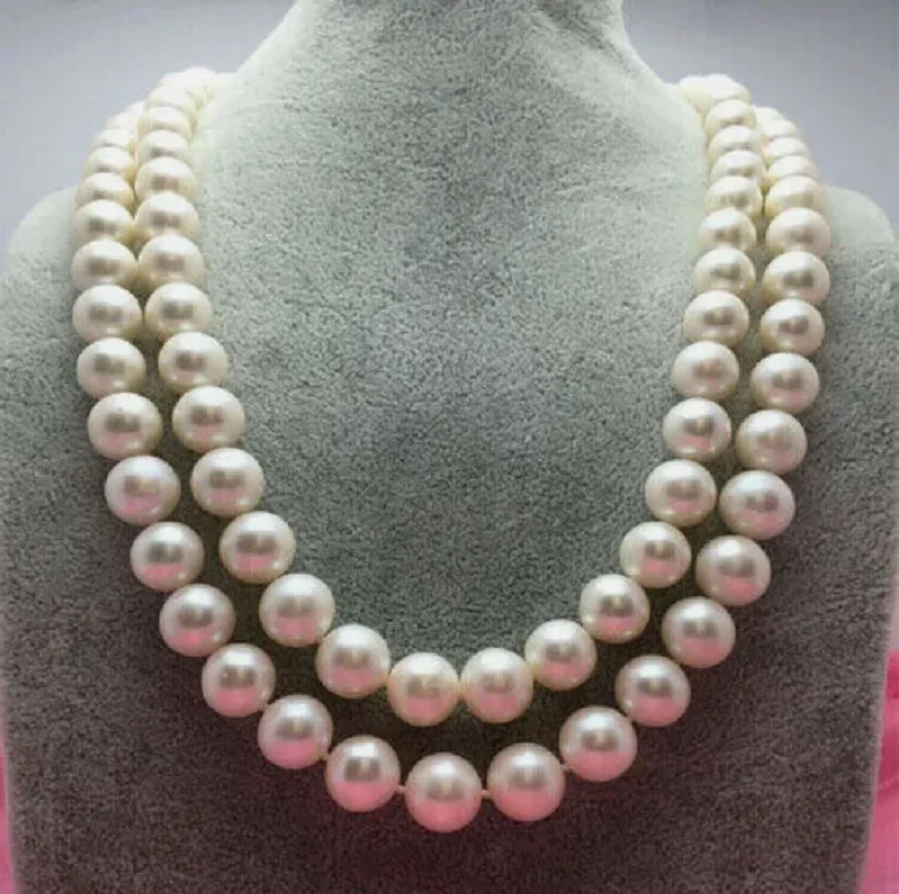 

Customized Jewelry 2 strands of AAAA 10-11mm Nanhai white pearl necklace 24 inch 14k gold-