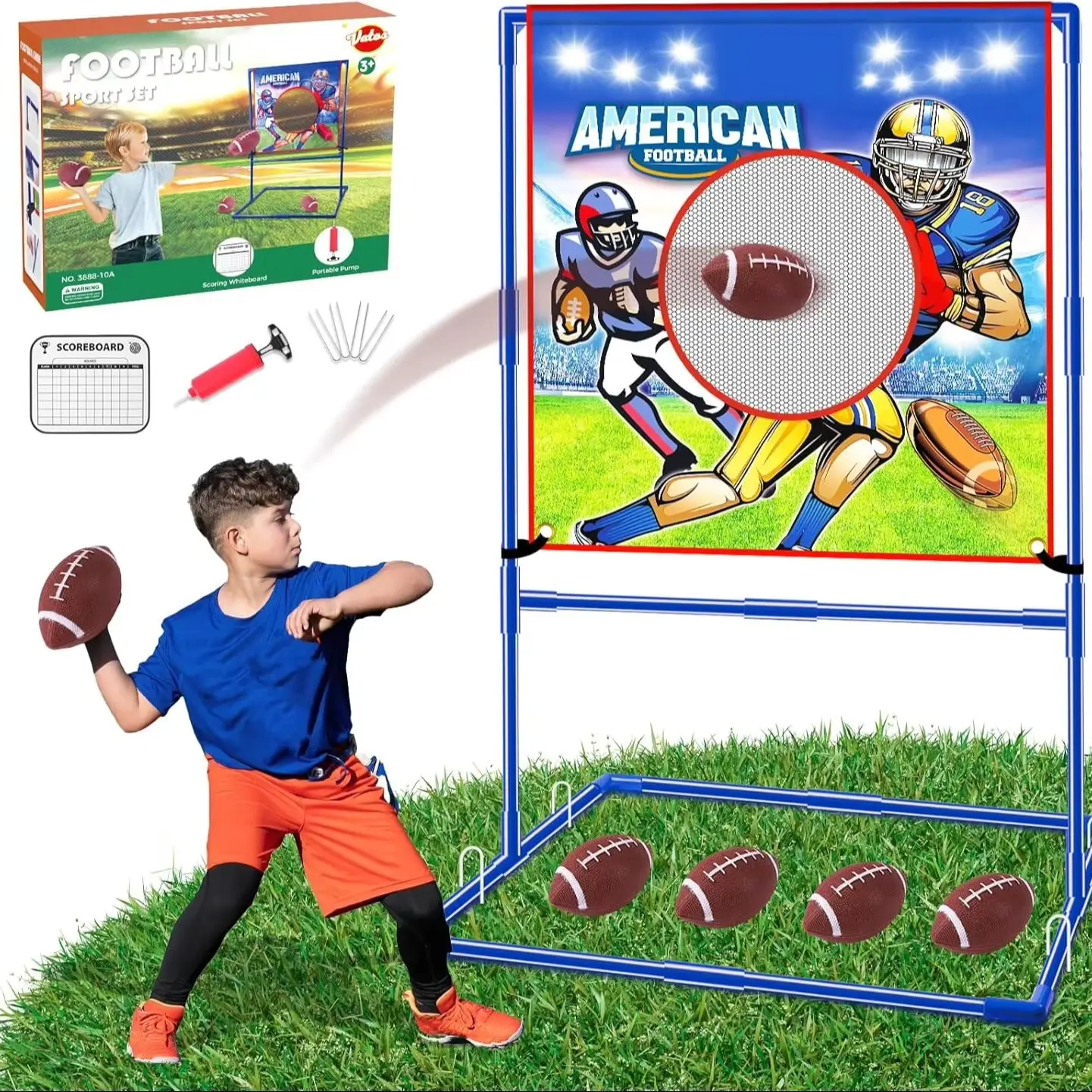 VATOS Rugby US Football Toss Target Games with 4 Inflatable Footballs Indoor Outdoor Sport Toy for Kids Passing Targets Game