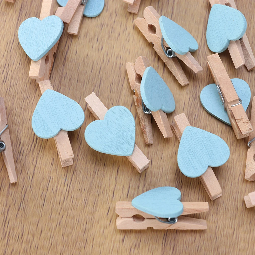 

100Pcs Natural Wooden Photo Pegs Eco Friendly Lightweight Clothes Clips for Craft Home Decor Blue Wooden Photo Pegs