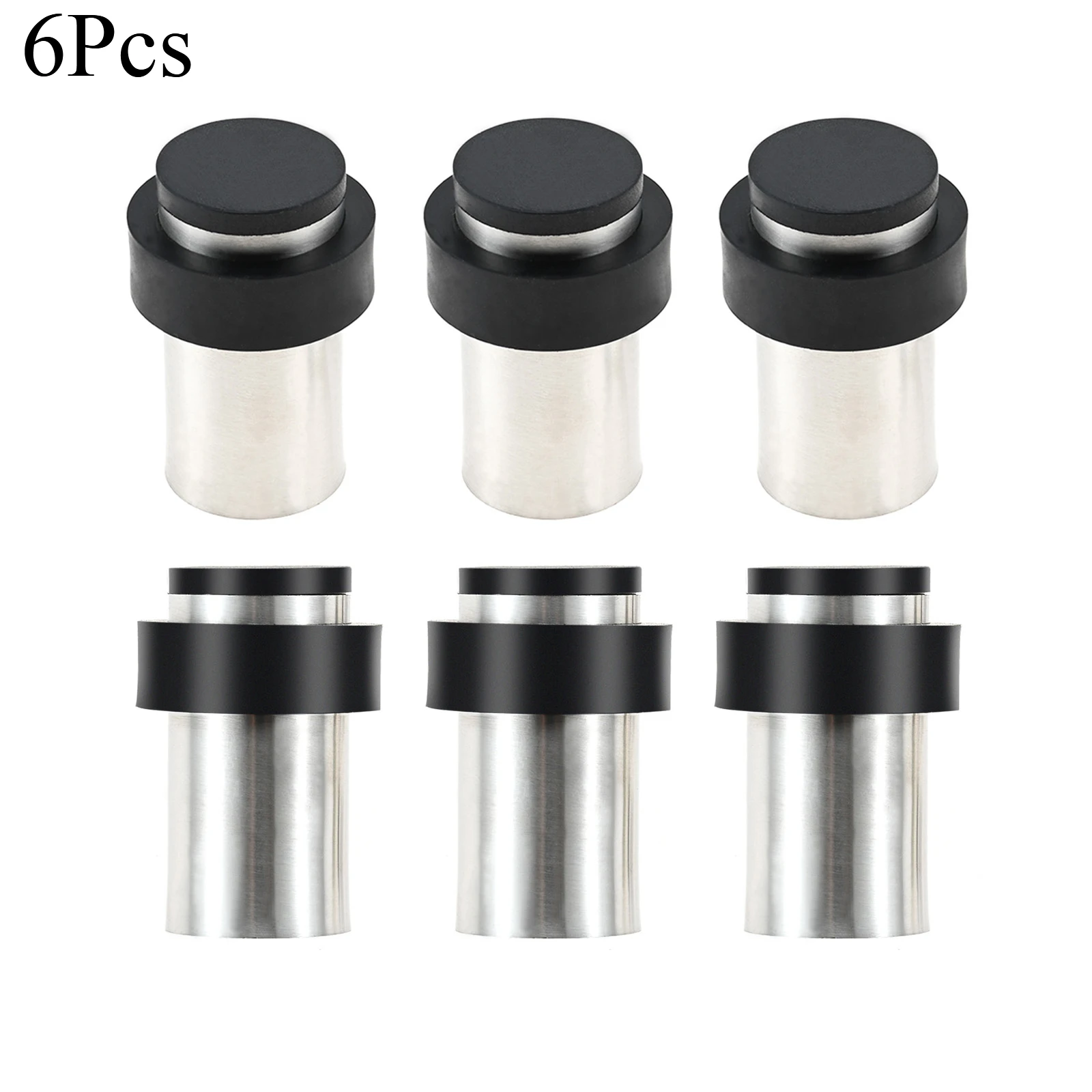 

6Pcs Stainless Steel Door Stopper Floor Wall Mount Anti-collision Cylindrical Door Stop for Wood Glass Ceramic Doors 65 x 32mm