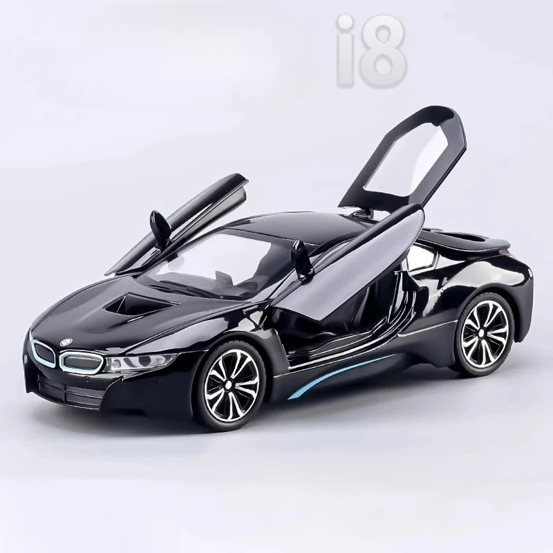 1:22 I8 Supercar Auto in lega Fonde sotto pressione e veicoli giocattolo Modello di auto Suono e luce Tirare indietro Auto Giocattoli per regali per bambini