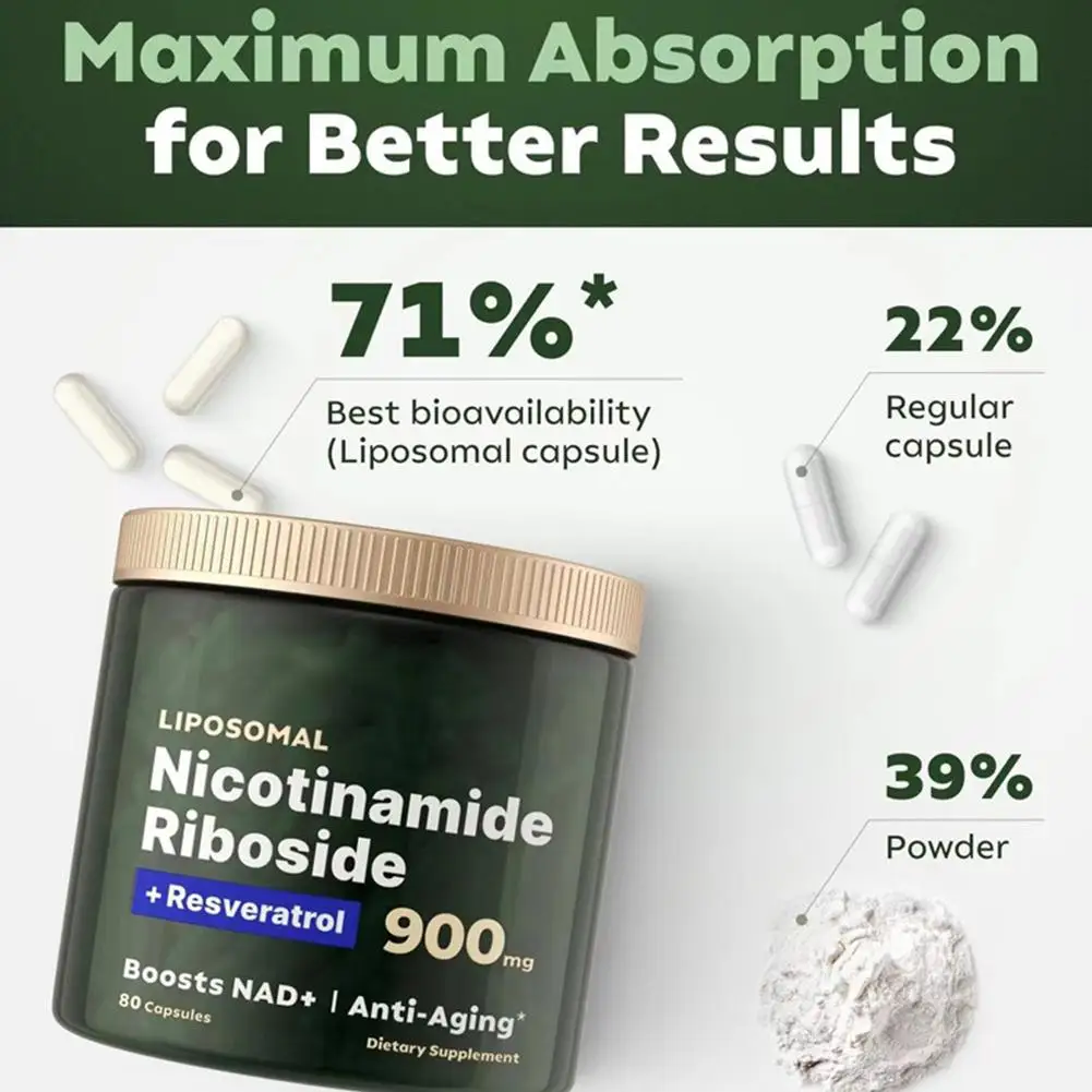 5 Bottles NAD+Supplements, Nicotinamide Riboside 900mg Resveratrol, Natural Energy & Cellular Health, Skin Health Care