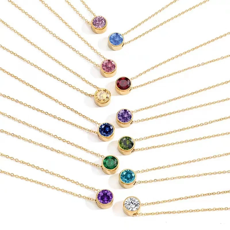 Classic Stainless Steel Necklace Women Designer Luxury Jewelry Gold Color Bride Statement 12 Birthstone Necklace