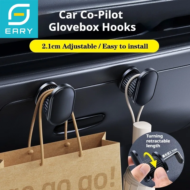 

Eary Car Co-Pilot Glovebox Hooks 2.1cm Adjustable 2PCS Anti-Scratch Vehicle Hanger for Handbag Purse Umbrellas Storage Organizer