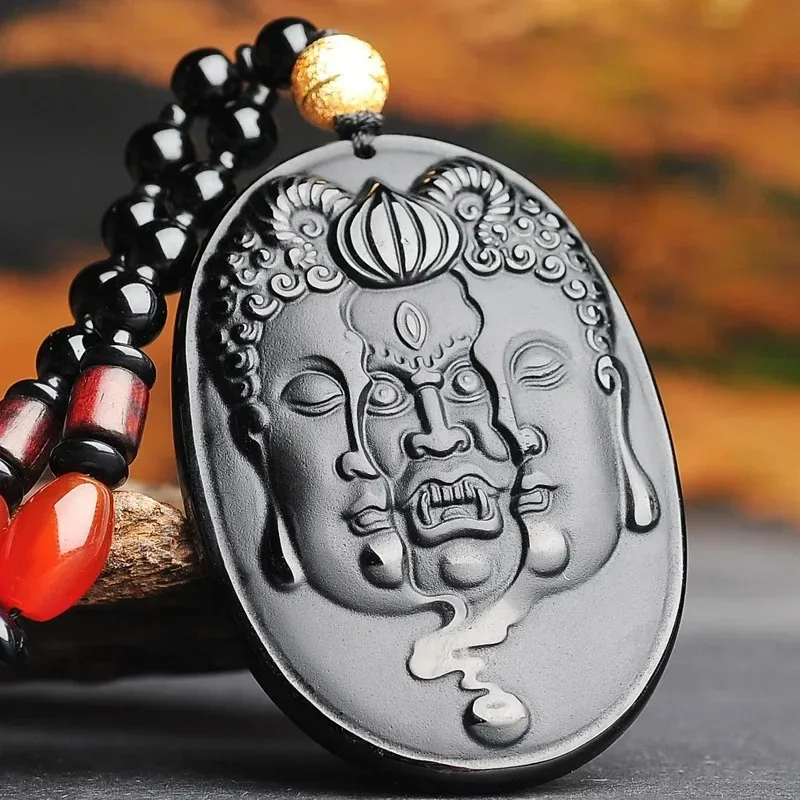 Natural Black Obsidian Buddha Magic Pendant Fashion Boutique Jewelry Male Mascot Necklace Gift Accessories