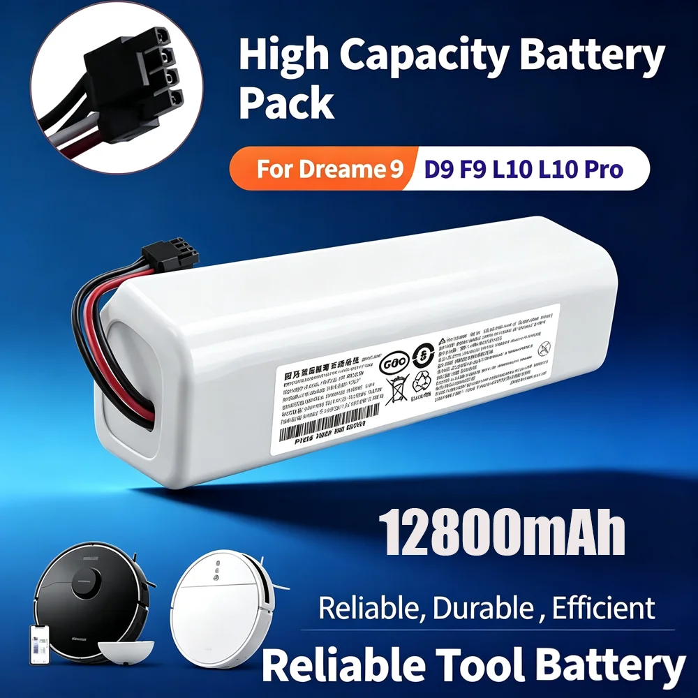 P2008‑4S2P‑MMBK 4INR19/66‑2 14.4V 12800mAh Li‑ion Battery Pack For Dreame Robot Vacuum Mops D9 F9 L10 L10 Pro Replacement Parts