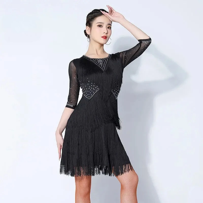 Latin Dance Dress Professional Tassel Skirt Ballroom Dance Practice Costume Women's Summer New Dance Competition Dress