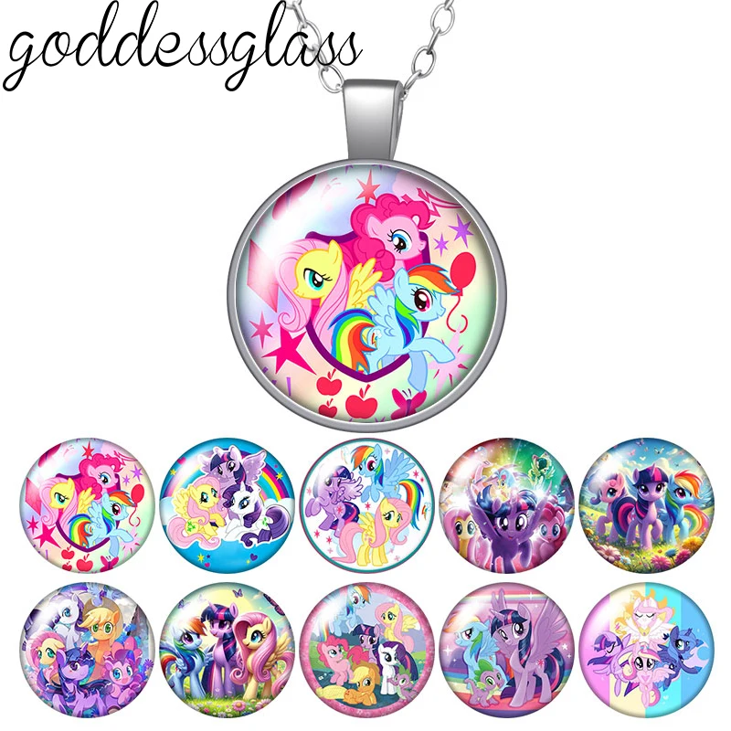 Einhorn My Little Pony Twilight Sparkle Runder Foto-Glas-Cabochon Versilberter Anhänger Halskette Schmuck Geschenk