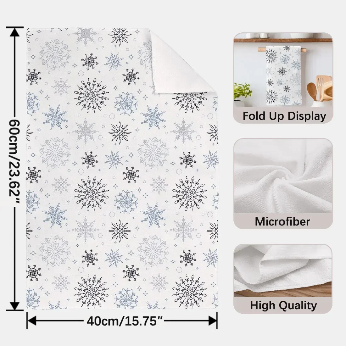 Snowflakes Series Christmas Dishcloth Tea Towel Kitchen White Silver Snowflakes Wash Cloth Merry Christmas Gifts