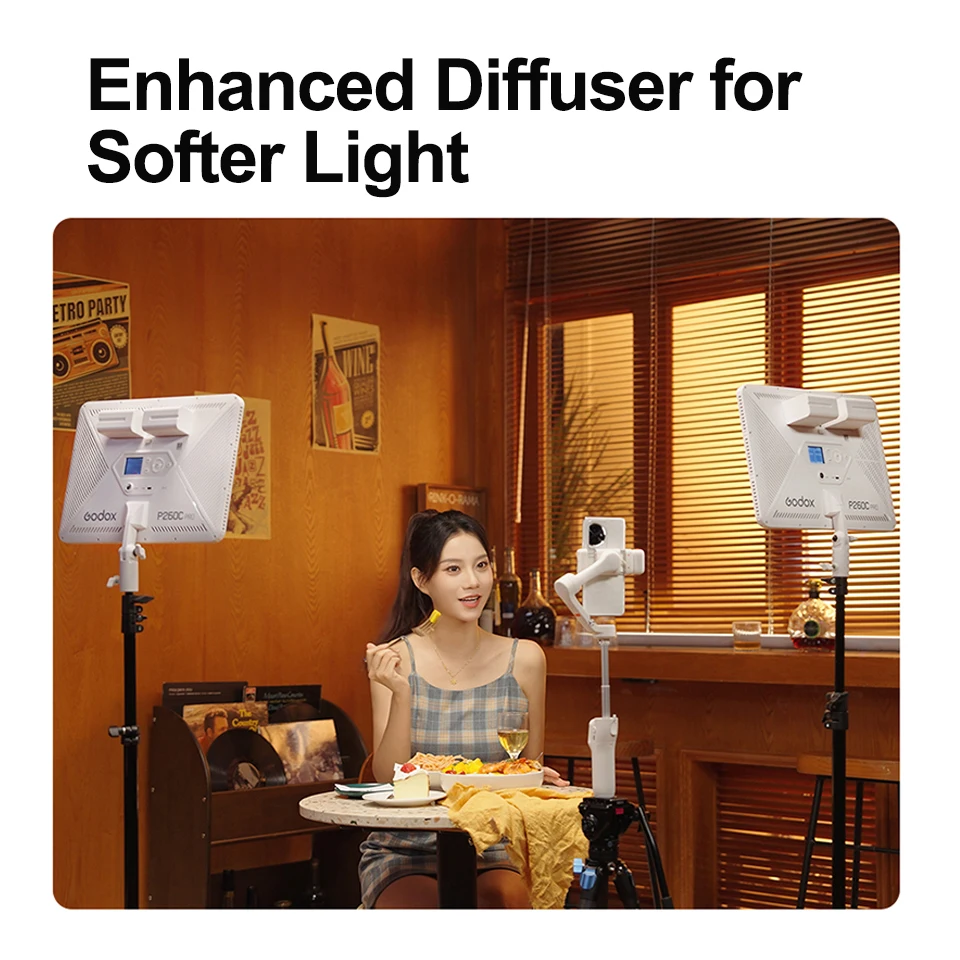 Godox P260C PRO Bi-color LED Light Panel 2800K-6500K TLCI 98+ CRI 98+ Dimmable Photography Studio Fill Light for Live Streaming