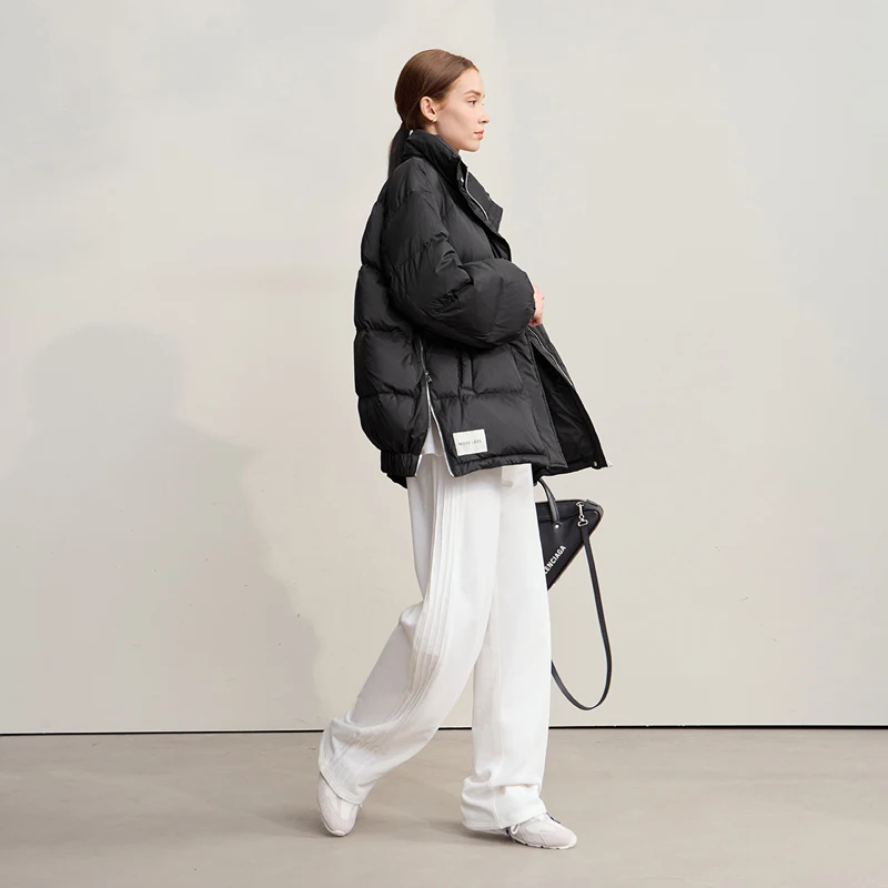 Amii donsjassen 2025, winter nieuwe warme coltrui, schoudermouwen, losse top, effen, veelzijdige lange donsjassen voor dames 12544132