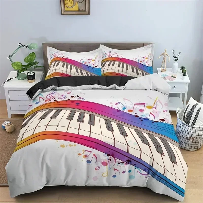 

Music Theme 3D Microfiber Musical Symbols Comforter Cover Violin Piano Pattern Bedding Set Twin King Single Queen Size