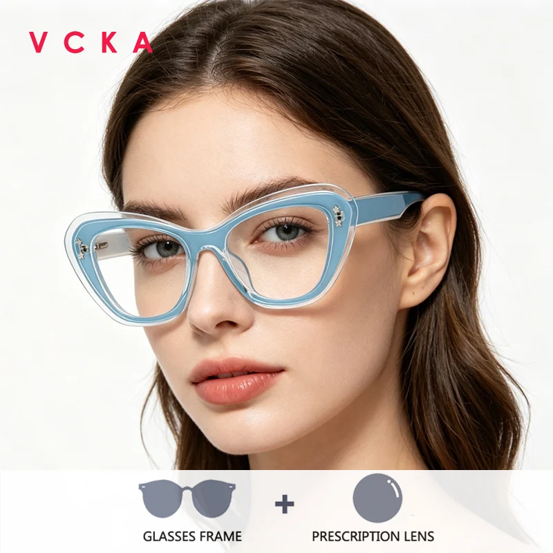 VCKA Anti-blue Light Glass Frames Woman's Cat-eye Fashion Flat Lenses Customizable Prescription Eyeglasses For Myopia Hyperopia