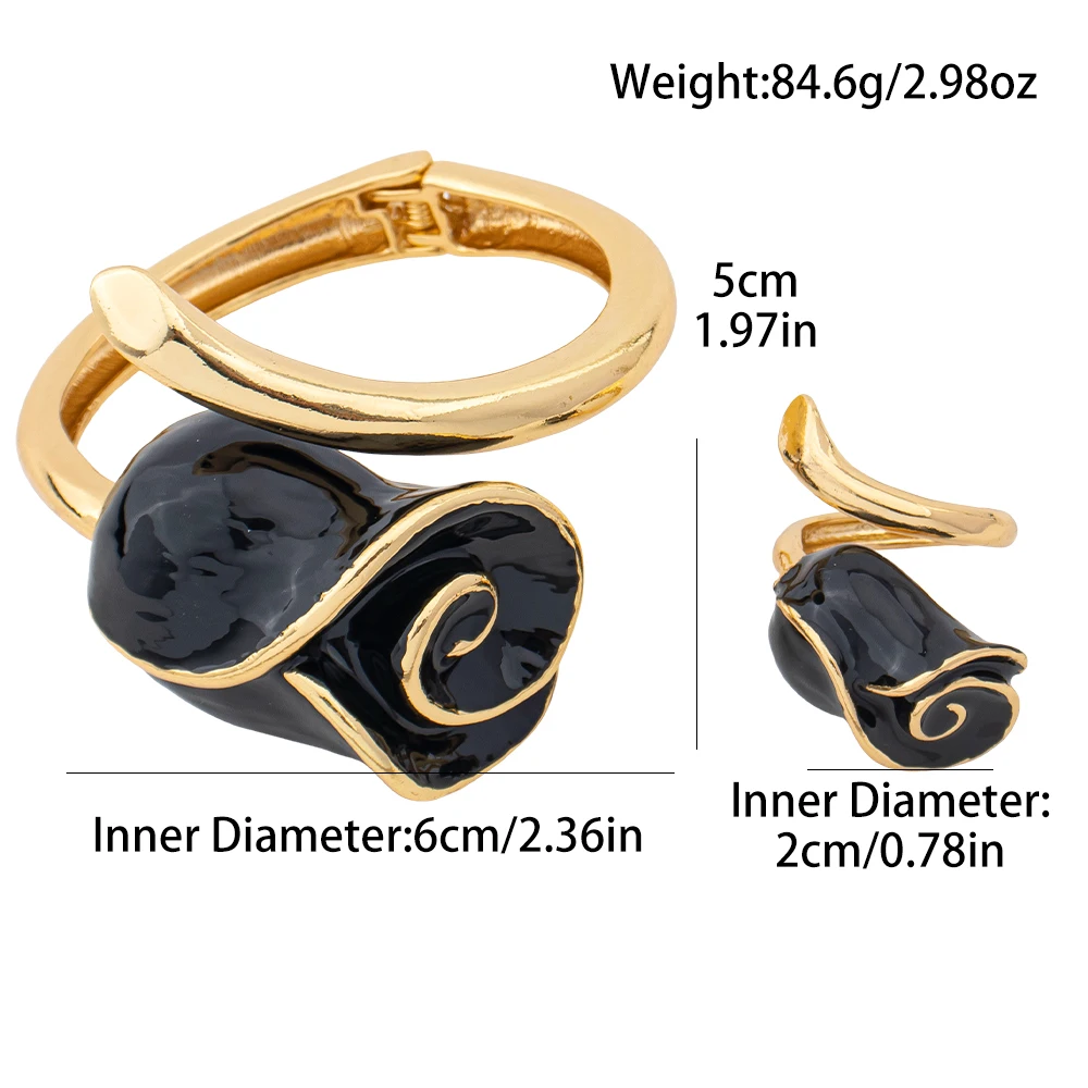 Vergoldeter Rosen-Armreif Ring Zinklegierung Verstellbares Manschettenarmband Ring Harz-Emaille Farbige Blumen Schmuckzubehör Geschenke – Detail 5