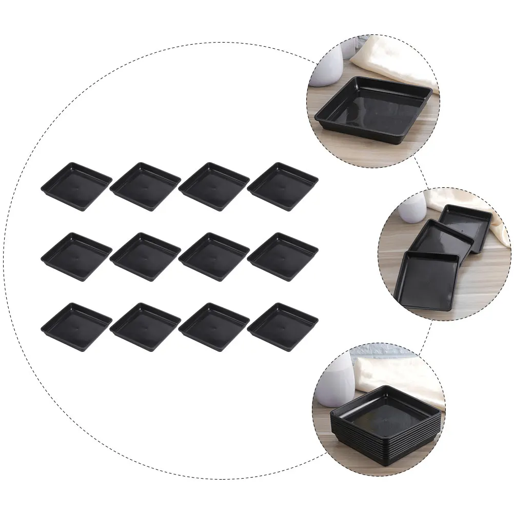 

12 Pcs Square Flower Pot Bottom Mats Trays Black 120 Plant Water Saucers Plastic Planter Plates Gardening Bonsai