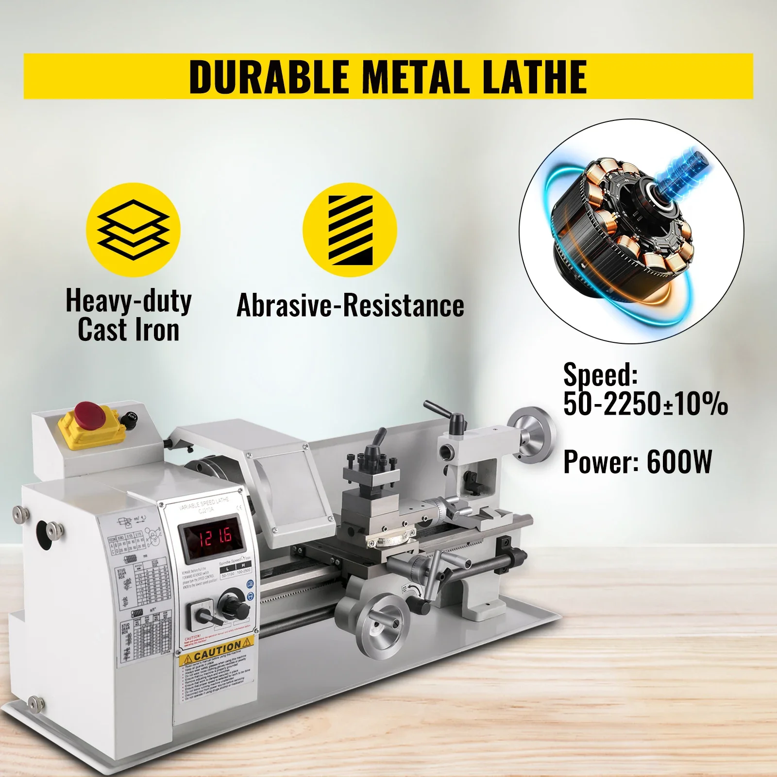 SIHAO 8 X14 Inch Variable-Speed Benchtop Metal Lathe, Compact DIY Metalworking Equipment, Multi-Function Machine for Turning, Drilling, Threading & Milling for Home Workshop