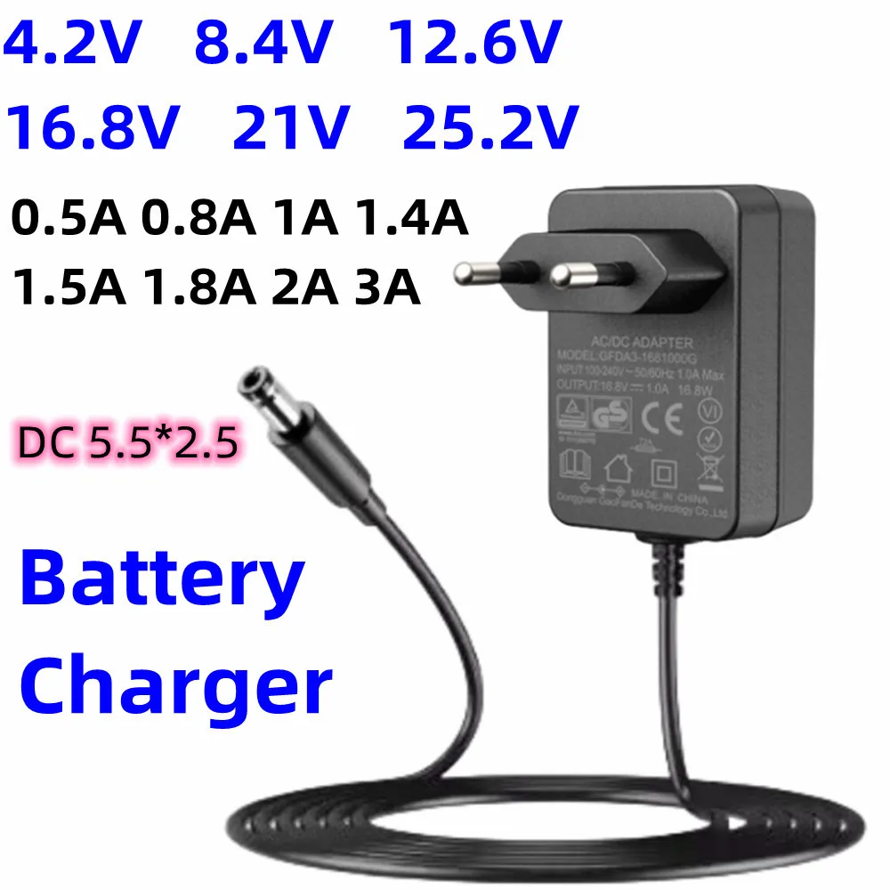 Lithium Battery Charger 4.2V 8.4v 12.6V 16.8V 21V 25.2v 0.5a 0.8A 1A 1.4a 1.5a 1.8 2A 3A 18650 Desk Lamp Flashlight Power Supply