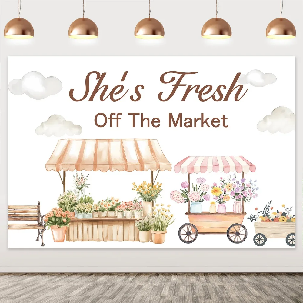 Kreatwow She's Fresh Off The Market Bridal Shower Decor Backdrop Fruit for Women Garden Bridal Shower Decor Photo Props 5x3ft