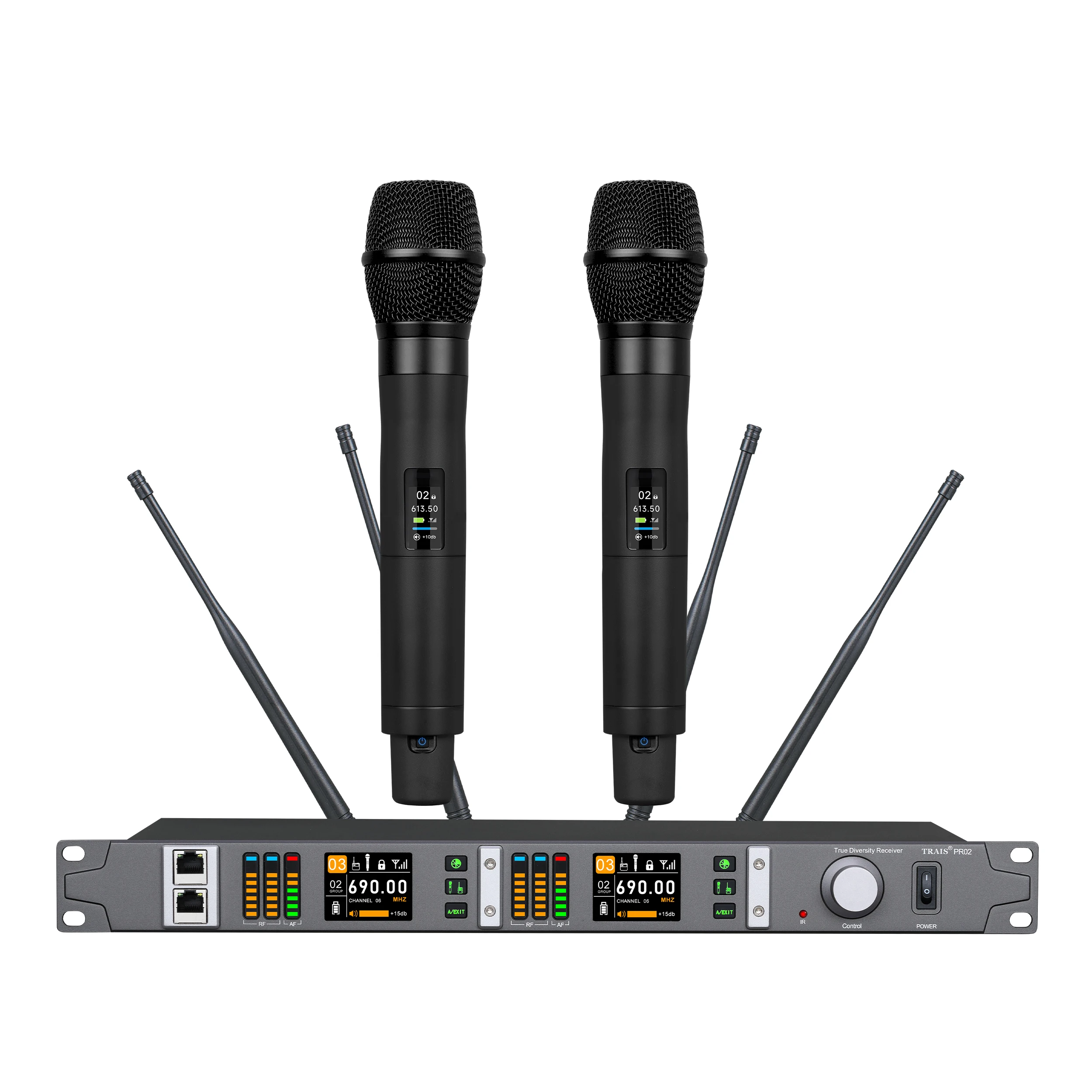 Professional Dual Channel 300 Meter True Diversity Wireless Voice Lavalier Microphone