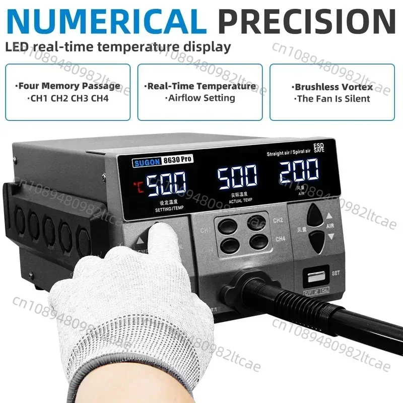 2024 SUGON 8630Pro 1000W Hot Air Gun Digital Display BGA Rework Curved Nozzle Welding Repair Desoldering Station