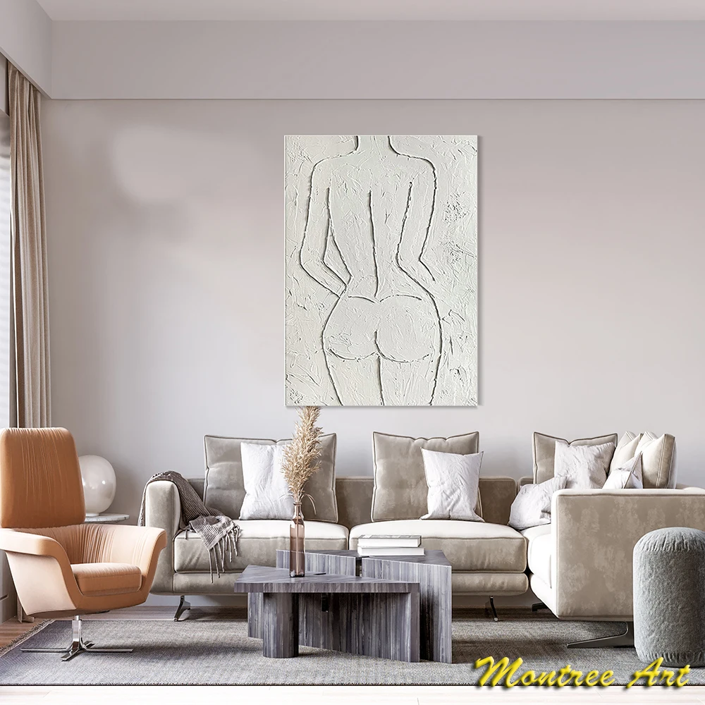 Hand Painted Oil Painting Female Power Portrait Art Original Minimalist Oil Painting White Textured Art Modern Wall Art Decor