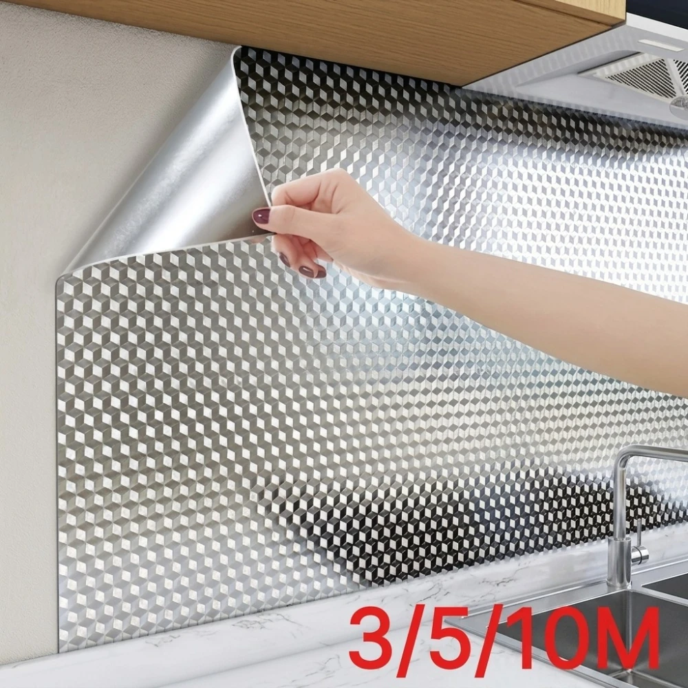 3/5/10M Heat Resistant Aluminum Foil Sticker Tape for Kitchen Wall Cabinet Oil Proof Peel and Stick Countertop Contact Paper Wal