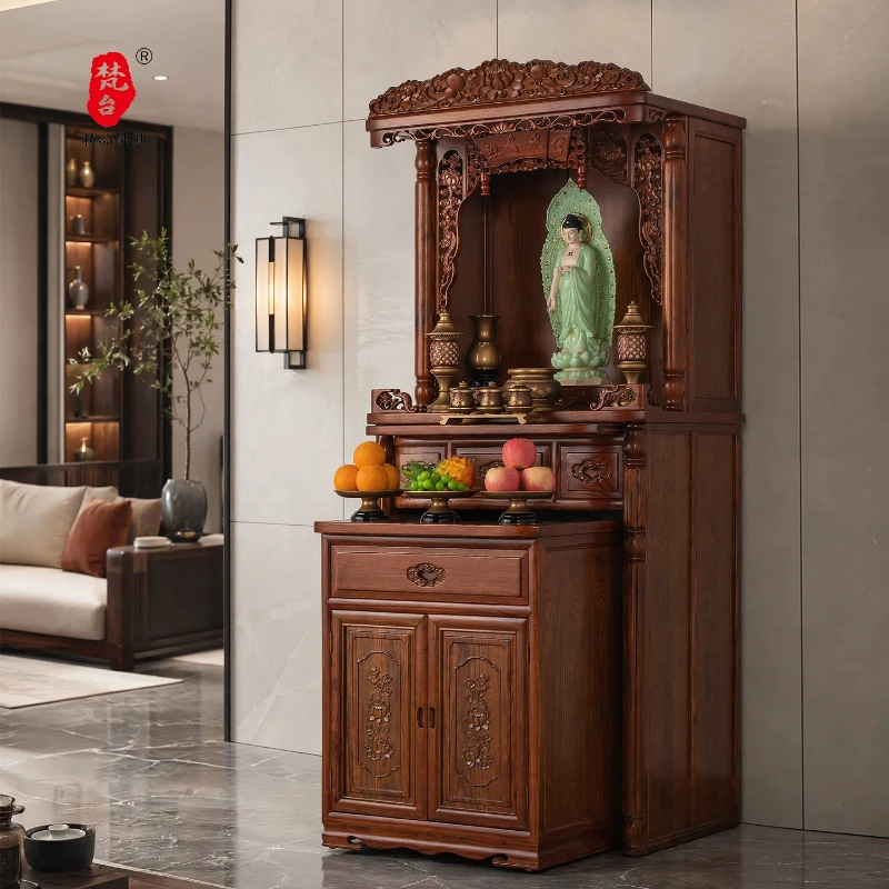 fg-a Buddhist shrine household solid wood  new Chinese shrine Guanyin God of Wealth cabinet Guan Gong cabinet offering table