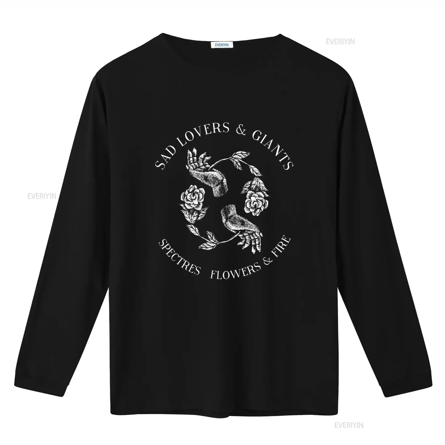 Sad Lovers Giants T Shirt with Spectres Flowers Fire Print Design vintage Washed Versatile streetwear Comfortable Soft