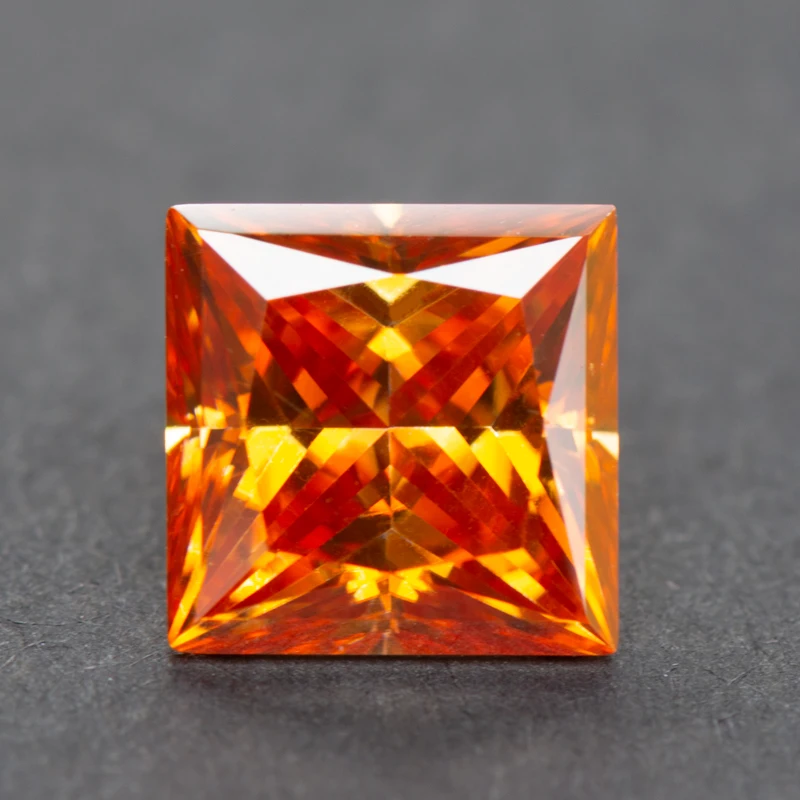Orangefarbener Moissanit im Princess-Schliff, Edelstein, Laborgezüchteter Diamant, Schmuckherstellungsmaterial für Damen mit Zertifikat – Detail 1