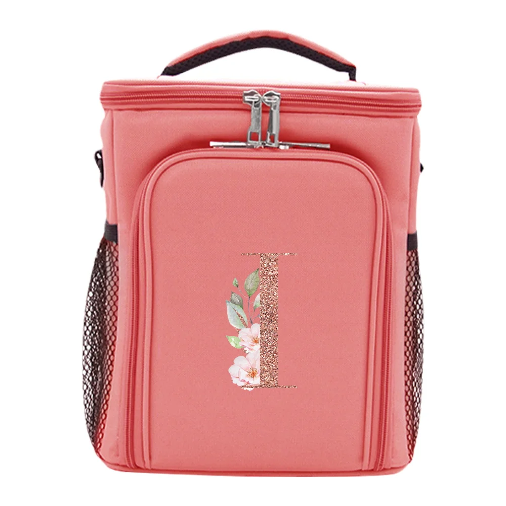 حقيبة تبريد ذات سعة كبيرة، حقائب غداء كروس بودي عازلة للحرارة، أكياس طعام للنزهات، سلسلة بنمط ذهبي وردي، حقيبة تخزين خارجية #5